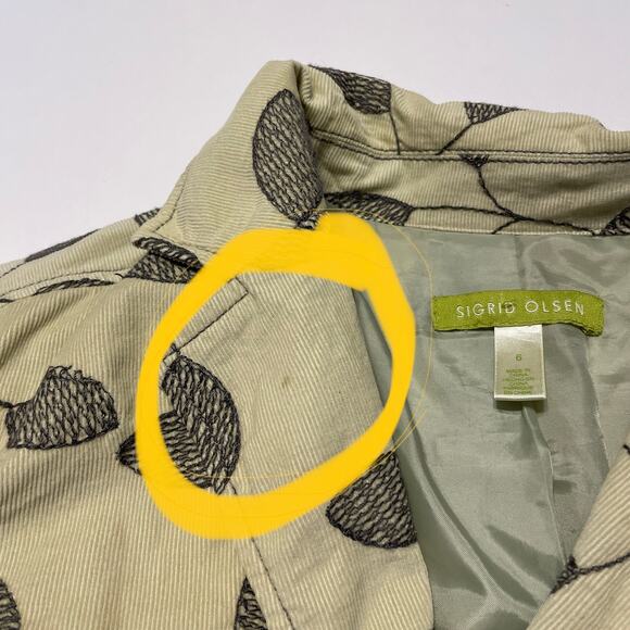 Sigrid Olsen Cream Corduroy Sage Embroidered Leaf Button Front Blazer Women Sz 6 - Picture 13 of 13